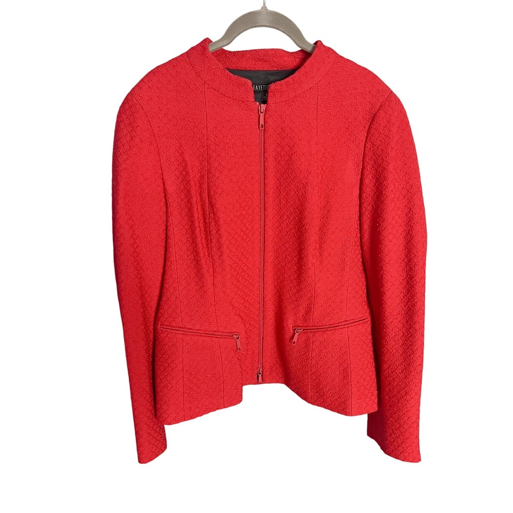 Lafayette 148 Red Textured Virgin Wool Zip Front Jacket Blazer Size 8 Career